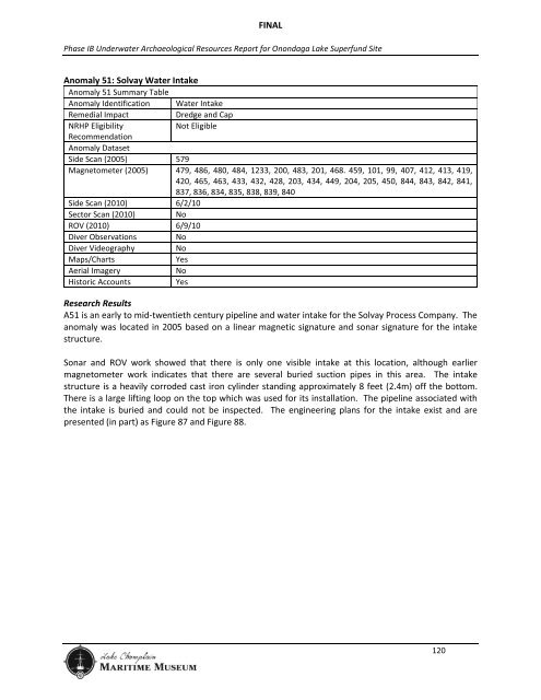 Phase 1B Underwater Archaeological Report for the Onondaga ...