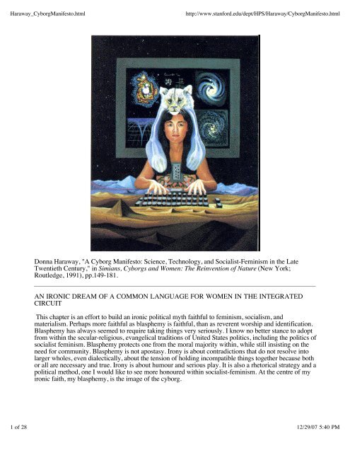 Donna Haraway, "A Cyborg Manifesto: Science, Technology, and ...