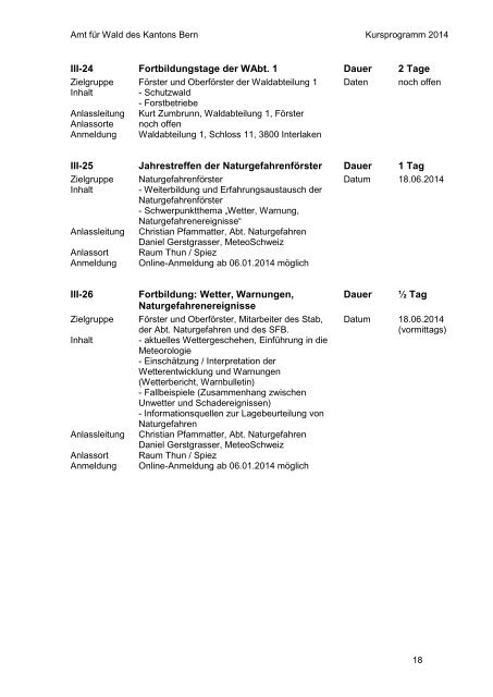 Forstliches Kursprogramm BE 2013 - Volkswirtschaftsdirektion ...