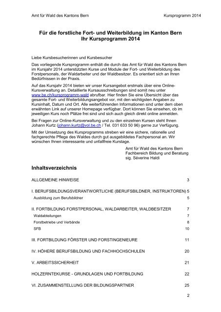 Forstliches Kursprogramm BE 2013 - Volkswirtschaftsdirektion ...