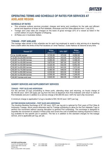 Svitzer Schedule of Rates - Inchcape Shipping Services