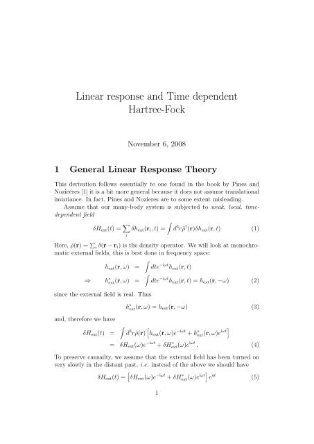Linear response and Time dependent Hartree-Fock