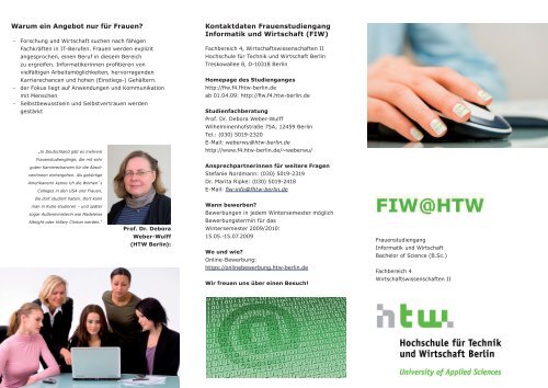 Flyer [PDF] - Informatik und Wirtschaft als Frauenstudiengang ...