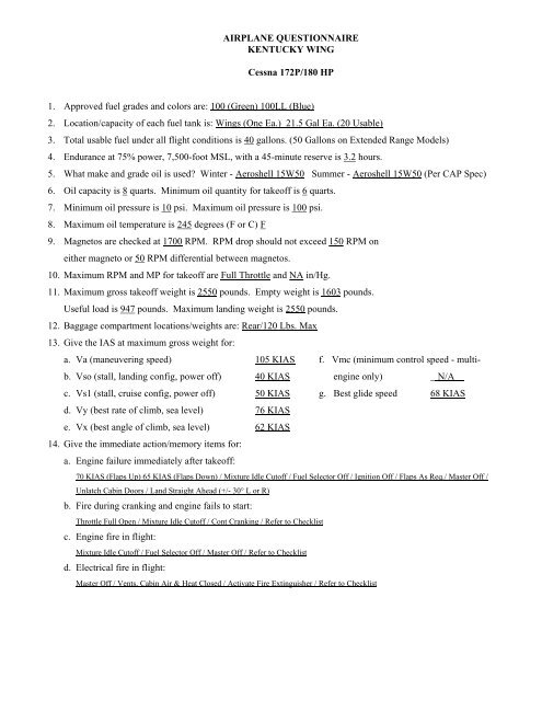 AIRPLANE QUESTIONNAIRE - Kentucky Wing CAP