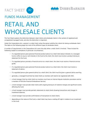 RETAIL AND WHOLESALE CLIENTS - DibbsBarker