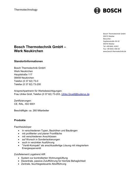 Bosch Thermotechnik GmbH – Werk Neukirchen