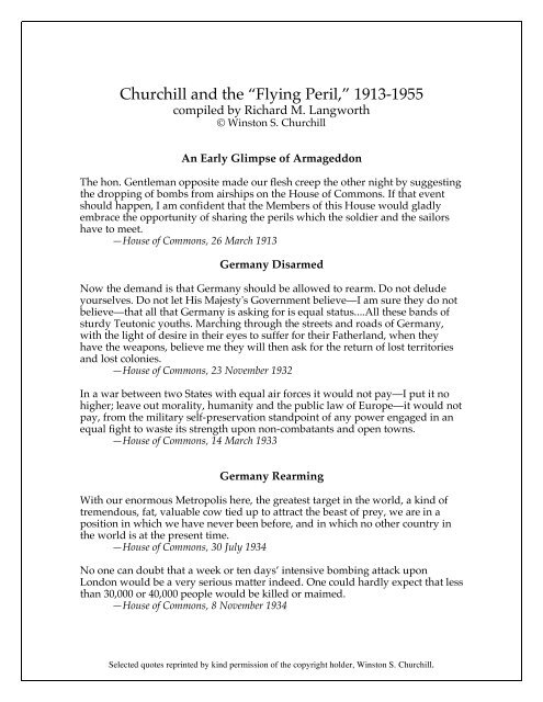 Churchill and the âFlying Peril,â 1913-1955 - Winston Churchill