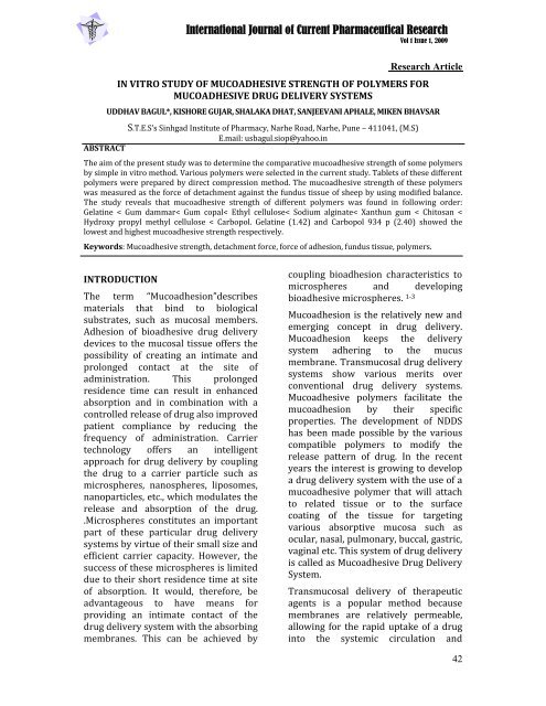 in vitro study of mucoadhesive strength of polymers for ...