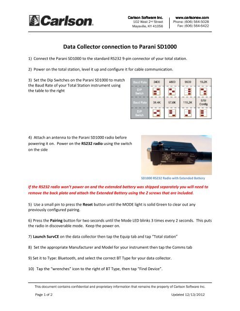 Data Collector connection to Parani SD1000 - Carlson Software