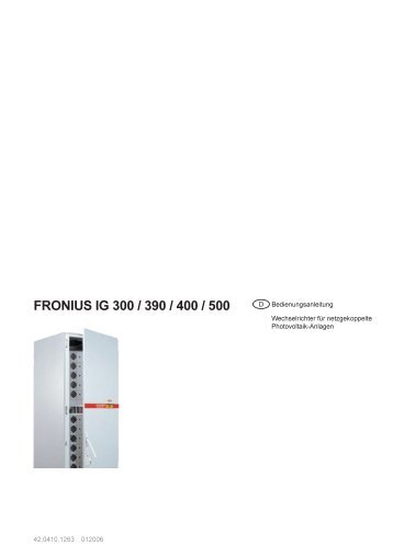 Bedienungsanleitung Fronius IG 300 - 500 - Gerenda Solar