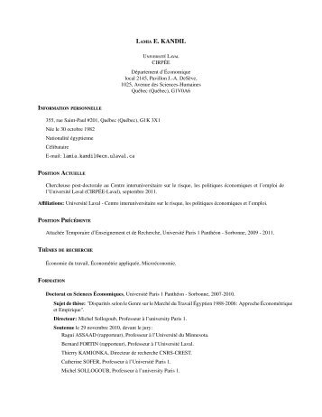 CV - Département d'économique - Université Laval