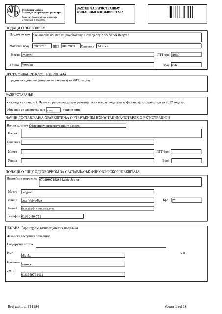 Godisnji izvestaj o poslovanju 2012 (pdf) - NaÅ¡ Stan