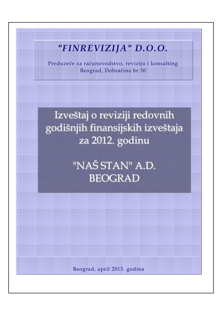 Godisnji izvestaj o poslovanju 2012 (pdf) - NaÅ¡ Stan