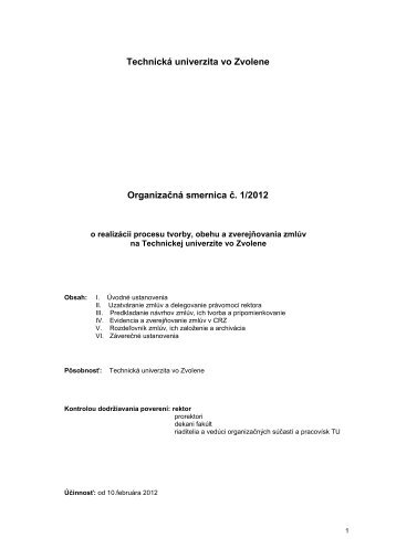 OrganizaÄnÃ¡ smernica Ä. 1/2012 - TechnickÃ¡ univerzita vo Zvolene