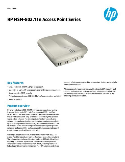 HP MSM-802.11n Access Point Series - HP Networking