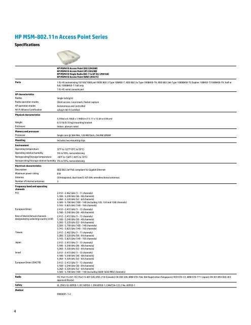 HP MSM-802.11n Access Point Series - HP Networking