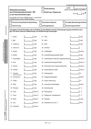 Formblatt Deklarationsanalyse (DA)