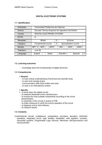 Digital Electronic Systems - Erasmus Mundus - UPV - Universidad ...