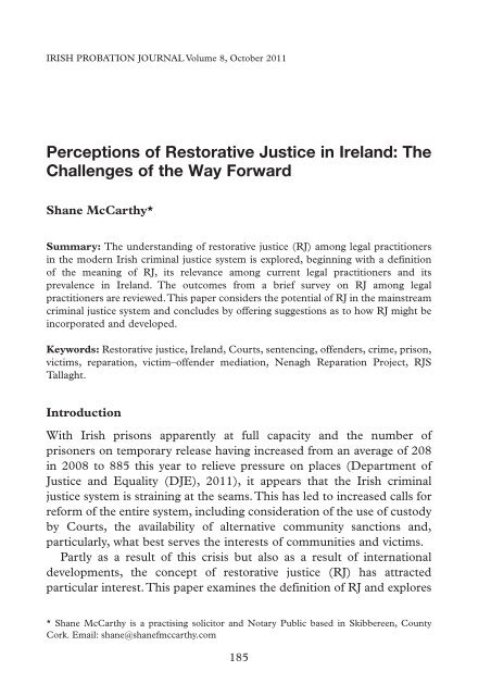 Perceptions Of Restorative Justice In Ireland - The Probation Service