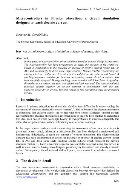 Microcontrollers in Physics education: a circuit simulation ... - ICL