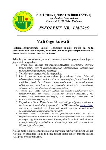 Vali Ãµige kuivati - Eesti Maaviljeluse Instituut