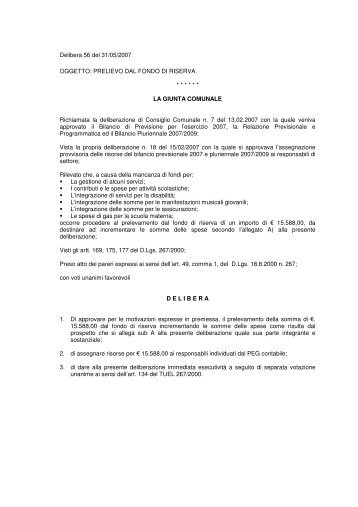 Prelievo dal Fondo di riserva - Comune di Bussero