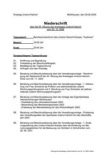 Sitzung vom 20.12.2004 - Freie WÃ¤hler im Unstrut-Hainich-Kreis