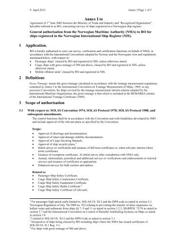 Annex I to the Agreement of June 1st 2002 - with MLC April 9th 2013 ...