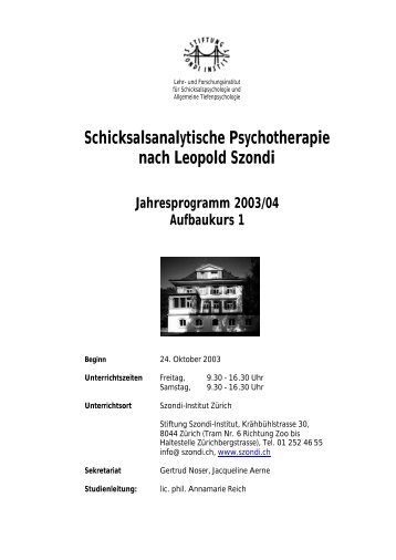 Schicksalsanalytische Psychotherapie nach ... - Szondi-Institut