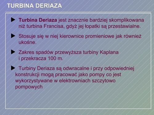 turbiny wodne - porÃ³wnanie