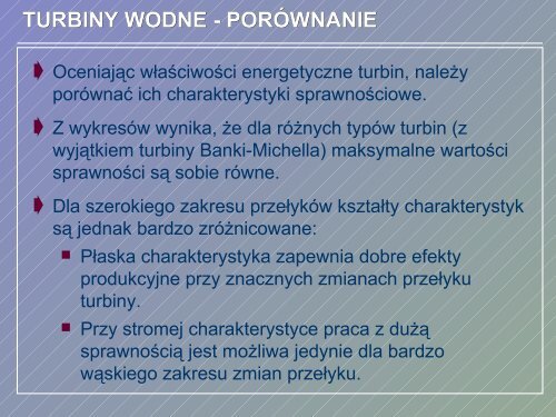 turbiny wodne - porÃ³wnanie