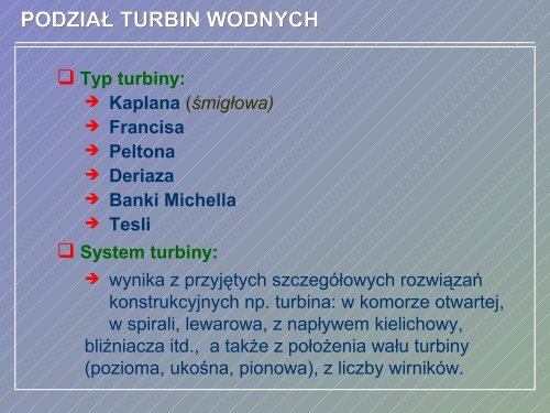 turbiny wodne - porÃ³wnanie