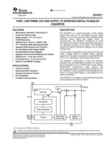 16-Bit Low Power Voltage Output w/IÂ²C Interface Digital-to-Analog ...