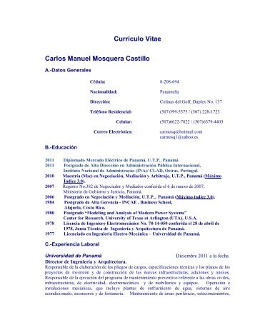 CurrÃ­culo Vitae Carlos Manuel Mosquera Castillo - Universidad de ...