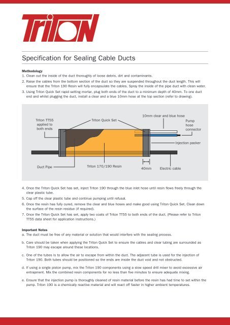 Sealing Cable Ducts Data Sheet Download - Triton Chemicals