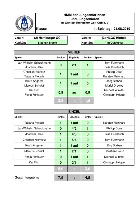 3,0 : 1,0 - Hamburger Golf Verband e.V.