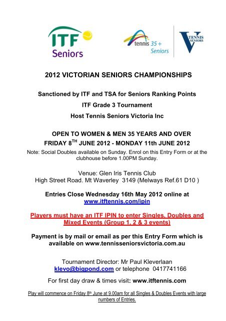 TOURNAMENT CONDITIONS - Tennis Seniors Australia