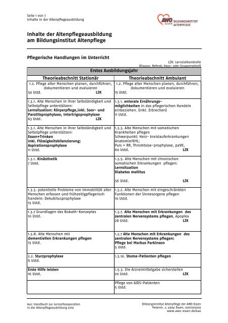 Inhalte der Altenpflegeausbildung am Bildungsinstitut Altenpflege