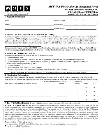 MFSÂ®IRA Distribution Authorization Form - AdvisorSquare