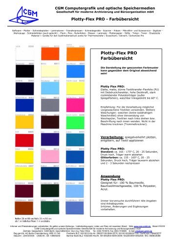 Plotty-Flex PRO FarbÃ¼bersicht - CGM GmbH