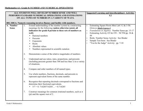 Grade 8 (NUMBER AND NUMERICAL ... - South Plainfield