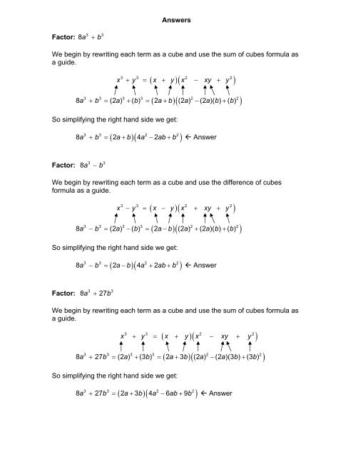 Factoring the Sum or Difference of Two Cubes The Sum of Cubes ...