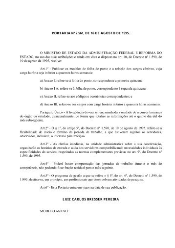 Portaria nÂº. 2561, de 16 de agosto de 1995.