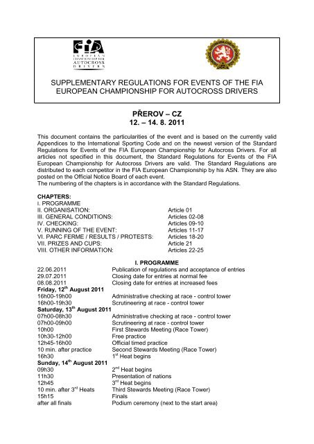 Supplementary regulations Ax â Nova Paka 2011 ... - Autocross-EM