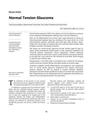 Normal Tension Glaucoma - Pakistan Journal of Ophthalmology