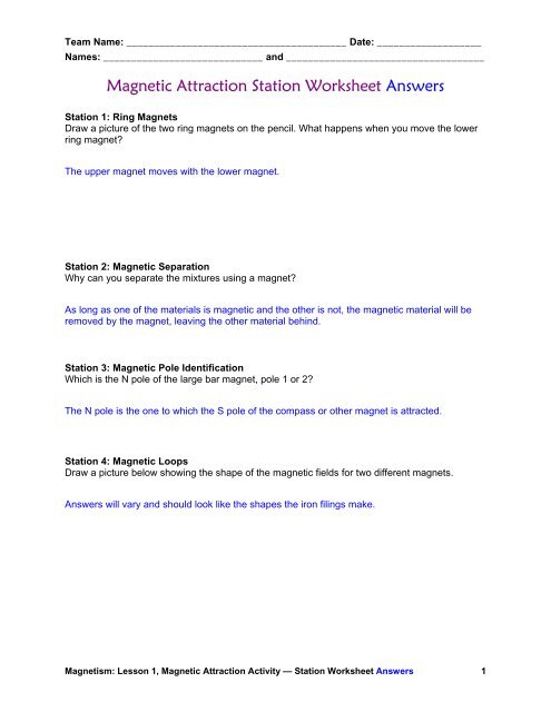 Magnets and magnetism worksheet