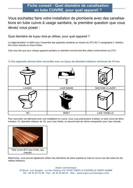 Fiche conseil : Quel diamètre de canalisation en tube CUIVRE, pour ...