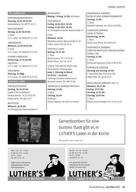 GEMEINDEzeitung der Martin-Luther-Gemeinde, April/Mai 2013 Teil 2