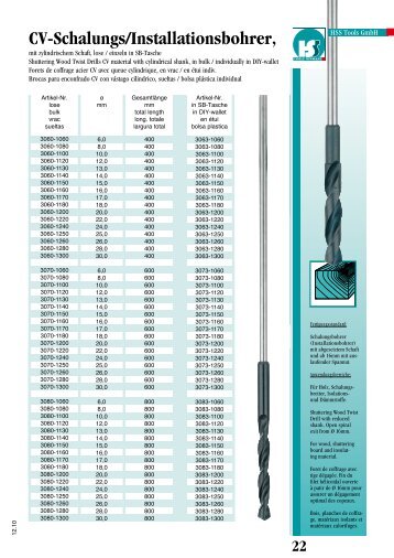 22 CV-Schalungs/Installationsbohrer - HSS-Tools GmbH