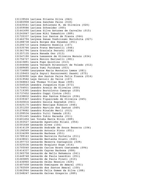 Unicamp - Vestibular Nacional 2013 Lista de Convocados ... - Veja